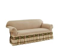 YShiuoL Funda de Sofá con Falda Funda de sofá Rejilla Burbujas con Falda, Funda 1/2/3/4 plazas, elástica Universal for Dormitorio, Sala Estar, decoración del hogar(Beige,3 Steater(190-230cm))