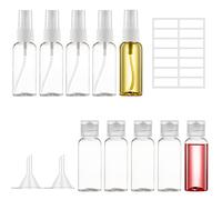 Ysimple 10 Piezas Botellas de Viaje de 50ml,Botellas de Viaje Transparentes,Botes Rellenables Viaje con 2 Embudos y 1 Etiquetas,para Champú,Gel De Ducha,Loción,Desmaquillador