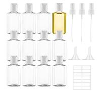 Ysimple 12 Piezas Botellas de Viaje,Botes Viaje Rellenables 60ml,Botes de Viaje Avion Plastico con 3 Aspersores y 2 Embudo Pequeño,1 Etiqueta Adhesiva,para Champú,Loción,Cosméticos,Gel de Ducha