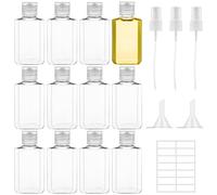 Ysimple 12 Piezas Botes Viaje Rellenables 60ml,Botellas de Viaje,Botes de Viaje Avion Plastico con 2 Embudo Pequeño y 3 Aspersores,1 Etiqueta Adhesiva,para Loción,Cosméticos,Champú,Gel de Ducha