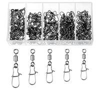 Ysimple 120 Piezas 4# 6# 8# 10# 12# Chasquido Conectadores Emerillones,Giratorio de Pesca Acero Inoxidable Conector con Caja,Cambio Rápido Emerillones de Pesca,para Pesca al Aire Libre