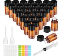 Ysimple 30 Piezas Ambar Frasco Cuentagotas Cristal, 1ml Botellas Cuentagotas, Goteros Cuentagotas con Jeringa, Cuentagotas, Pegatina, para Aceite Esencial, Masaje, Fragancia, Aromaterapia
