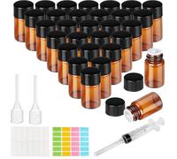 Ysimple 30 Piezas Ambar Frasco Cuentagotas Cristal, 5ml Botes Aceites Esenciales, Botellas Cuentagotas con Jeringa, Cuentagotas, Pegatina, para Aceite Esencial, Masaje, Fragancia, Aromaterapia