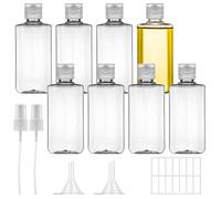 Ysimple 8 Piezas Botes Viaje Rellenables 100ml,Botellas de Viaje,Botes de Viaje Avion Plastico con 2 Embudo Pequeño y 2 Aspersores,1 Etiqueta Adhesiva,para Loción,Cosméticos,Champú,Gel de Ducha