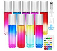 Ysimple 9 piezas Botellas Rollon Cristal Rellenable Perfume Roll on, 10 ml Envase Roll On Rellenable con Bola de Acero Inoxidable para Aceites Esenciales, Masajes, Aromaterapia