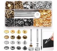Ysimple Botones de Presion, 4 Colores Corchetes de Presion Metalicos con 4 Herramientas de Instalación, Grandes Tachuelas para Cuero, Ropa, Vaquero, Bolsos, Jeans (144 Pcs-12.5mm)
