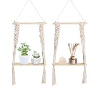 Ysislybin Estanteria Pared, Estantes Flotantes Estantes Colgantes Macramé Estantería Pared Madera Boho Decor, Baldas Madera con Cuerdas Colgante Bohemia para Plantas Decoración Organización, 2 Pieza