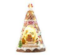 Ysislybin Pueblo Navideño con Movimiento, Pueblo de Navidad con Música y Luces Caja de Música Navideña Giratoria y Luminosa Pueblo Navideño de Resina con Tren pequeño Decoración de Navidad