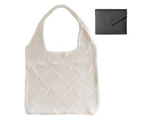 YSJCHEBS 1 Bolso De Hombro Hueco Y 1 Bolso Negro, Bolso De Punto Simple, Bolso De Hombro Para Mujer, Bolso De Hombro De Gran Capacidad, Adecuado Para Desplazamientos, Compras Y Viajes