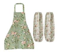 YSJCHEBS 1 Delantal Floral, 1 Par De Mangas Florales, Delantal Estampado Floral, Delantal De Hogar, Delantal De Cocina, Delantal De Bolsillo Grande, Delantal De Jardín