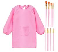 YSJCHEBS 1 Delantal para Niños Y 10 Pinceles, Delantal De Manga Larga, Herramientas De Pintura, Delantal De Pintura, Bonito Delantal para Niños, Delantal para Guardería