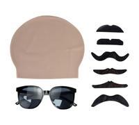 YSJCHEBS 1 Gorro Calvo con 6 Barbas Postizas, 1 Gafas De Sol, Gorro Calvo De Látex, Gorro De Maquillaje Calvo, Aderezo Divertido, Adecuado para Fiestas Temáticas Y Juegos De rol