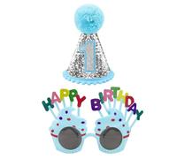 YSJCHEBS 1 Gorro De Primer Cumpleaños para Bebé, 1 Pieza De Gafas De Feliz Cumpleaños, Corona De Cumpleaños con Purpurina, Decoraciones De Cumpleaños para Niños Y Niñas