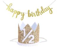 YSJCHEBS 1 Juego De Decoraciones De Cumpleaños De Junio, Sombrero De Corona Buduttty De Ald Bug De Medio Año, Pancarta De Feliz Cumpleaños, Decoraciones para Fiestas De Cumpleaños De Bebé