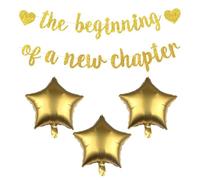 YSJCHEBS 1 Juego De Pancartas De Nuevo Capítulo, 3 Piezas De Globos De Estrella Dorada, Pancarta De Graduación, Pancarta De Felicitaciones, Decoraciones De Graduación, Decoraciones De Felicitaciones