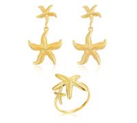 YSJCHEBS 1 Par De Pendientes Colgantes De Estrella De Mar, 1 Anillo De Estrella De Mar, Pendientes De Moda, Joyería De Vida Marina, Pendientes Personalizados, Joyería De Playa De Verano