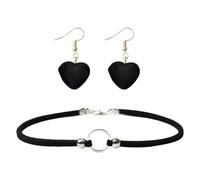 YSJCHEBS 1 Pieza Collar Círculo Negro, 1 Par De Pendientes De Corazón, Gargantilla para Mujer, Gargantilla Negra, Gargantilla De Terciopelo Negro, Gargantilla Y Cinturón para Mujer