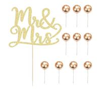 YSJCHEBS 1 Pieza De Inserto Dorado para Pastel Y 10 Piezas De Decoración De Bolas Doradas, Accesorios para Decoración De Pasteles, Decoraciones para Pasteles Horneados para Bodas Y Compromisos