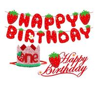 YSJCHEBS 1 Pieza De Sombrero De Cumpleaños con Corona De Primer Cumpleaños, 1 Pieza De Bandera De Feliz Cumpleaños, 1 Pieza De Tarjeta De Feliz Cumpleaños, Decoración De Fiesta De Cumpleaños Infantil