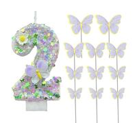 YSJCHEBS 1 Pieza De Vela De Flor De Mariposa Y 11 Piezas De Decoración De Mariposa, Vela Número 2, Decoración De Pasteles, Decoración De Pasteles De Niña, Decoración para Hornear