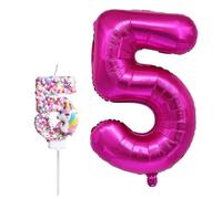 YSJCHEBS 1 Pieza Vela Número 5 Y 1 Pieza Globo Número 5, Velas De Cumpleaños Infantiles, Velas Dulces, Complementos para Fiesta De Cumpleaños Infantil
