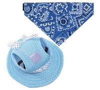 YSJCHEBS 1 Sombrero Azul para Cachorro, 1 Collar para Mascotas, Sombrilla para Perro, Sombrero para Perro, Sombrero para El Sol para Perro, Sombrero para El Sol para Perro
