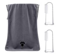 YSJCHEBS 1 Toalla Gris para Mascotas, 2 Cepillos De Dientes para Mascotas, Toalla De Microfibra para Perros, Toalla para Perros para Secar A Su Perro, Albornoz Absorbente para Mascotas
