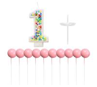 YSJCHEBS 1 Vela De 1 Año, 10 Inserciones De Bolas Rosas, Decoración De Pastel De Cumpleaños De 1 Año, Topper De Vela De Pastel, Decoración De Fiesta De Cumpleaños para Niños