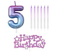 YSJCHEBS 1 Vela Número 5, 1 Vela Bicolor, 1 Mapa De Estrella De Cinco Puntas, Vela De Pastel De Cumpleaños, Vela De Cumpleaños Tema Playa, Vela De Cumpleaños Colorida