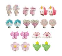 YSJCHEBS 10 Pares De Pendientes De Pellizco para Niños, Pendientes Bonitos, Pendientes De Dibujos Animados, Joyas De Vestir para Niñas, Accesorios De Ropa