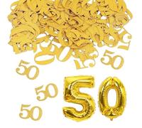 YSJCHEBS 100 Piezas De Confeti Decorativo Número 50 Y 2 Piezas De Globos Numéricos, Decoración De Fiesta, Decoración De Mesa, Accesorios para Fotos De Fiesta, Confeti De Decoración De Regalo