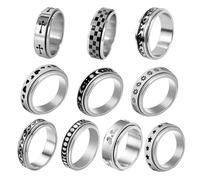 YSJCHEBS 10Pcs Spin Twist Stress Relief Anillos De Acero Inoxidable, Anillos Fidget, Anillos De Torsión para Mujer, Conjunto De Anillos De Plata, Anillos Fidget para La Ansiedad