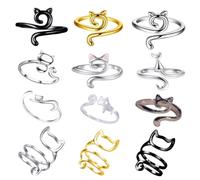 YSJCHEBS 12 Piezas Anillos De Dedo De Ganchillo para Gatos, Ganchos Abiertos Y Bucles De Hilo, Accesorios para Tejer, Anillos para Tejer, Anillos De Ganchillo De Colores