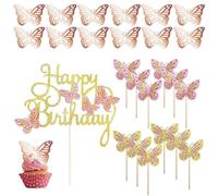 YSJCHEBS 13 Piezas De Inserciones De Pastel De Mariposa, 12 Piezas De Inserciones De Mariposa Huecas, Mariposas De Decoración De Cumpleaños para Niñas, Inserciones para Magdalenas