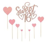 YSJCHEBS 1Pc Inserto De Oro Rosa, 7Pcs Inserto De Corazón, Topper De Pastel De Cumpleaños Número 16, Topper De Pastel Personalizado, Inserto De Pastel, Topper De Pastel De Feliz Cumpleaños De Oro
