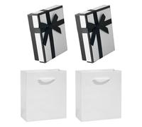 YSJCHEBS 2 Cajas De Regalo Con Lazo Y Borde Negro, 2 Bolsas De Regalo, Cajas De Regalo De Joyería Con Tapa, Cajas De Regalo De Papel Pequeñas Clásicas, Cajas De Joyería