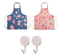 YSJCHEBS 2 Delantales con Estampado Floral Y 2 Ganchos, Delantal Impermeable, Delantal De Cocina, Delantal Resistente Al Aceite, Delantal De Jardín, Delantal para Mujer
