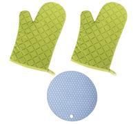 YSJCHEBS 2 Guantes para Horno, 1 Agarradera para Ollas, Guantes para Horno Resistentes Al Calor, Guantes De Silicona para Horno, Guantes De Cocina, Guantes para Horno