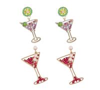 YSJCHEBS 2 Pares De Pendientes De Copa De Vino De Frutas, Pendientes De Perlas con Diamantes, Pendientes Coles para Mujer, Pendientes Novedosos, Pendientes De Moda Personalizados, Joyería Creativa