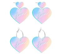 YSJCHEBS 2 Pares Pendientes En Forma De Corazón, Pendientes En Forma De Corazón De Color Láser, Pendientes De Música, Pendientes Colgantes En Forma De Corazón, Pendientes Colgantes De Acrílico