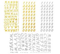 YSJCHEBS 2 Pegatinas De Letras En Polvo Dorado, 2 Pegatinas De Números, Pegatinas De Letras Plateadas, Pegatinas De Letras con Purpurina, Pegatinas De Letras para Álbumes De Recortes Plateados