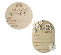 YSJCHEBS 2 Uds., Recuerdos para Bebés, Logo De Hello World, Astillas De Madera, Tablón De Anuncios con Letras para Recién Nacidos, Astillas De Madera para Baby Shower, Tablón De Anuncios Creativo