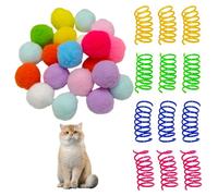 YSJCHEBS 20 Pequeñas Bolas De Piel, 12 Plumas De Colores, Lindas Bolas De Felpa para Gatos, Juguetes Interactivos para Gatos En Interiores, Bolas De Fieltro De Entrenamiento, Juguetes para Mascotas