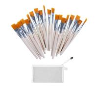 YSJCHEBS 20 Pinceles Planos para Óleo, 1 Bolsa De Malla para Bolígrafos, Pinceles para Pintar Acuarela, Pinceles Planos, Pinceles De Madera, Juego De Pintura Artística