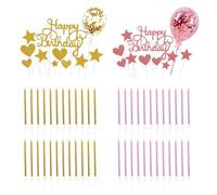 YSJCHEBS 22 Piezas De Inserciones De Pastel De Feliz Cumpleaños con Purpurina, 48 Piezas De Velas De Pastel De Cumpleaños, Juego De Decoración De Fiesta De Cumpleaños
