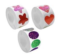 YSJCHEBS 3 Rollos De Pegatinas Brillantes, Pegatinas De Estrellas, Pegatinas De Amor, Pegatinas Redondas, Pegatinas De Recompensa para Niños, Pegatinas De Sello, Pegatinas Impermeables