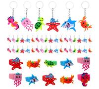YSJCHEBS 30 Llaveros De Vida Marina y 10 Anillos, Animales De Dibujos Animados, PVC para Niños, Accesorios Interesantes