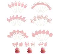 YSJCHEBS 36 Piezas De Insertos para Cupcakes, Insertos para Decoración De Pasteles, Decoraciones para Pasteles De Baby Shower, Decoraciones para Fiestas De Niñas, Decoraciones para Postres