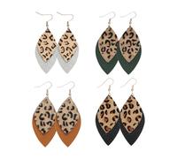 YSJCHEBS 4 Pares Pendientes con Estampado De Leopardo, Pendientes Coles Personalizados, Pendientes De Cuero para Mujer, Joyería De Moda, Pendientes Coles Vintage, Accesorios De Ropa