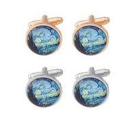 YSJCHEBS 4 Piezas Gemelos para Hombre, Patrón De Pintura Al Óleo, Gemelos para Camisa, Gemelos para Hombre Personalizados, Gemelos para Camisa, Gemelos Decorativos para Ropa